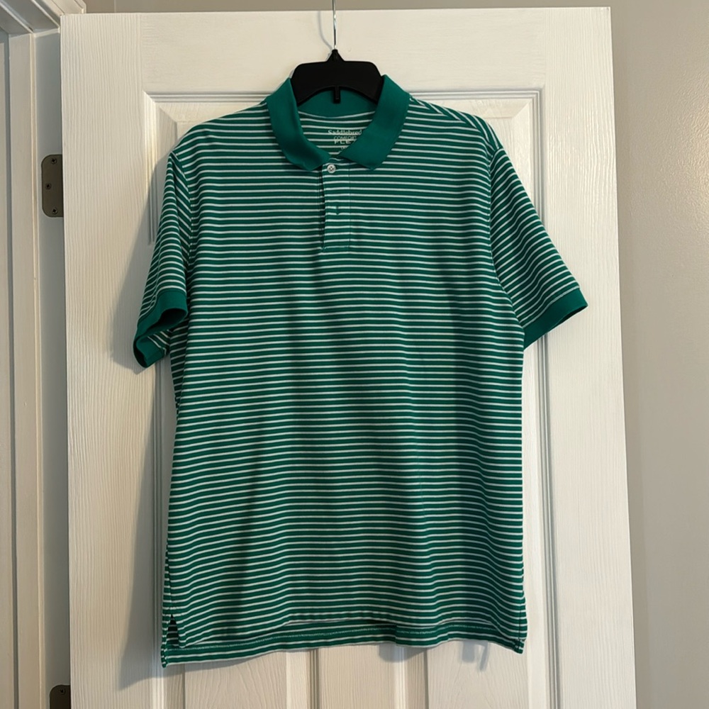 Green and white striped button up